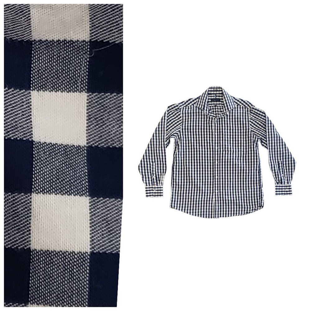 Men's Tommy Hilfiger Blue White Gingham Regular Fit Dress Shirt Medium